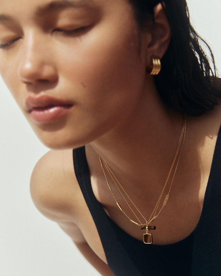 TIGERS EYE PENDANT NECKLACE (18K GOLD VERMEIL)