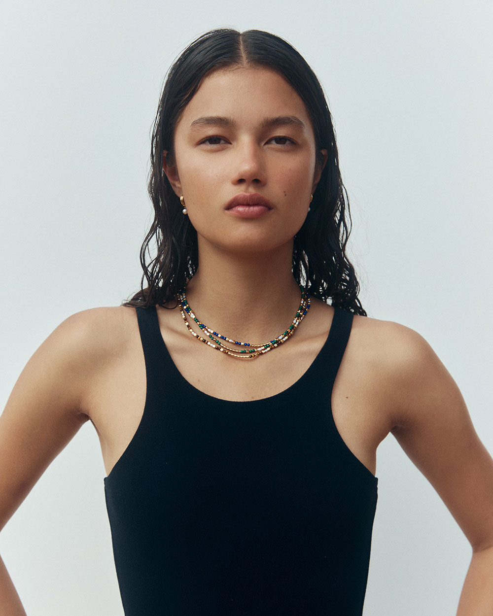 MALACHITE BEADED NECKLACE (18K GOLD PLATED)