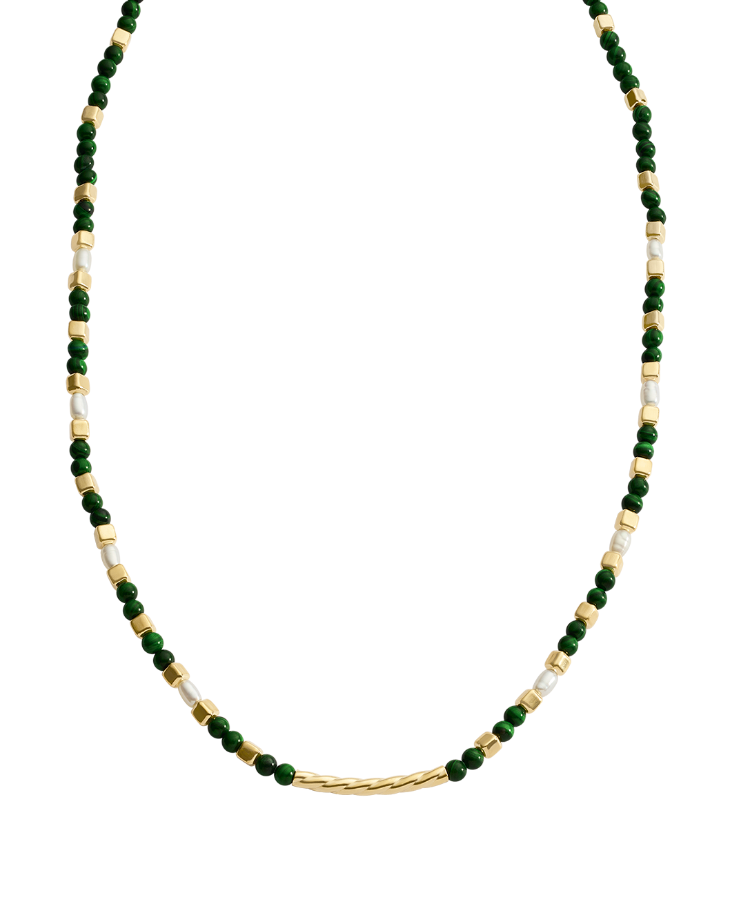 MALACHITE BEADED NECKLACE (18K GOLD PLATED)