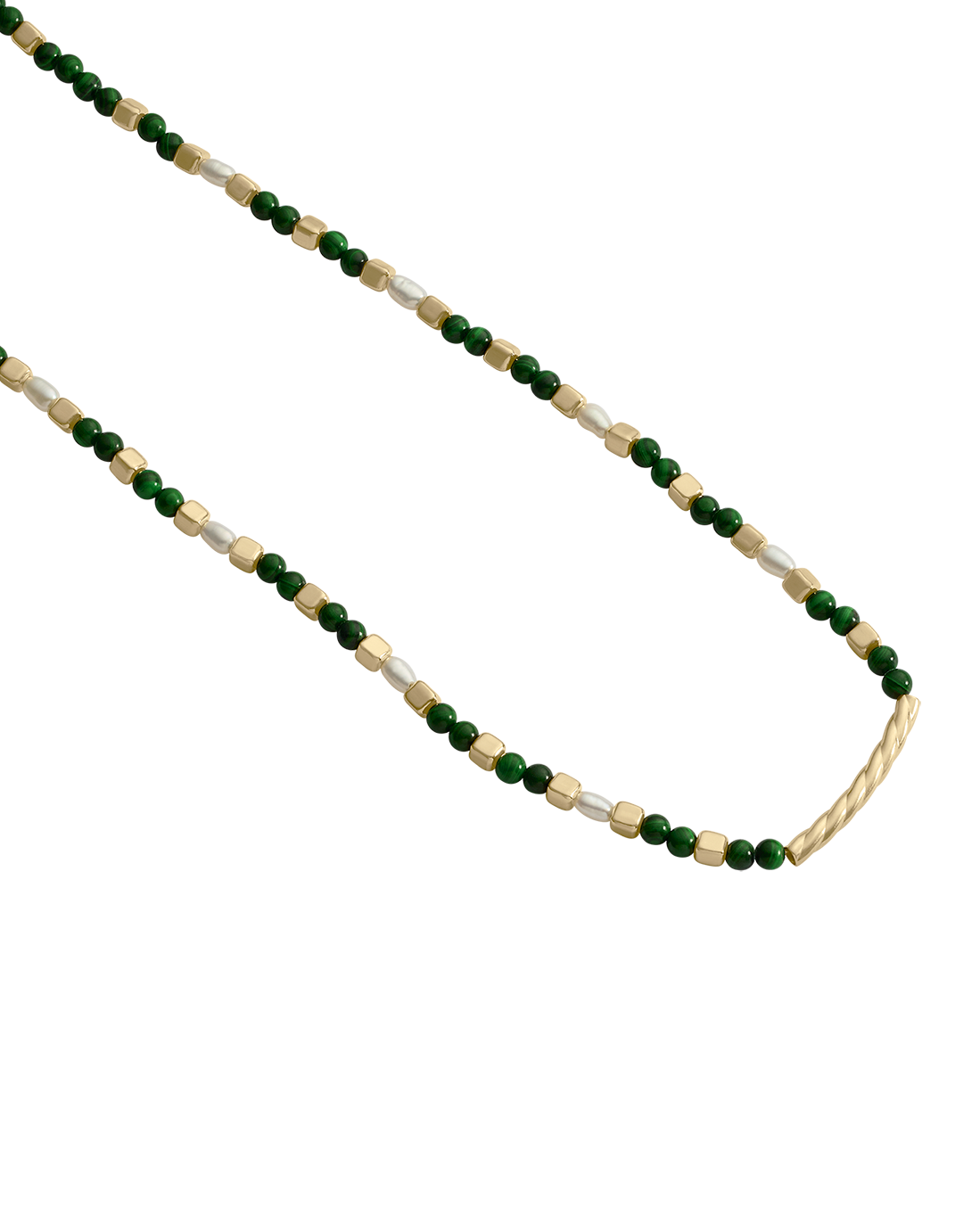 MALACHITE BEADED NECKLACE (18K GOLD PLATED)
