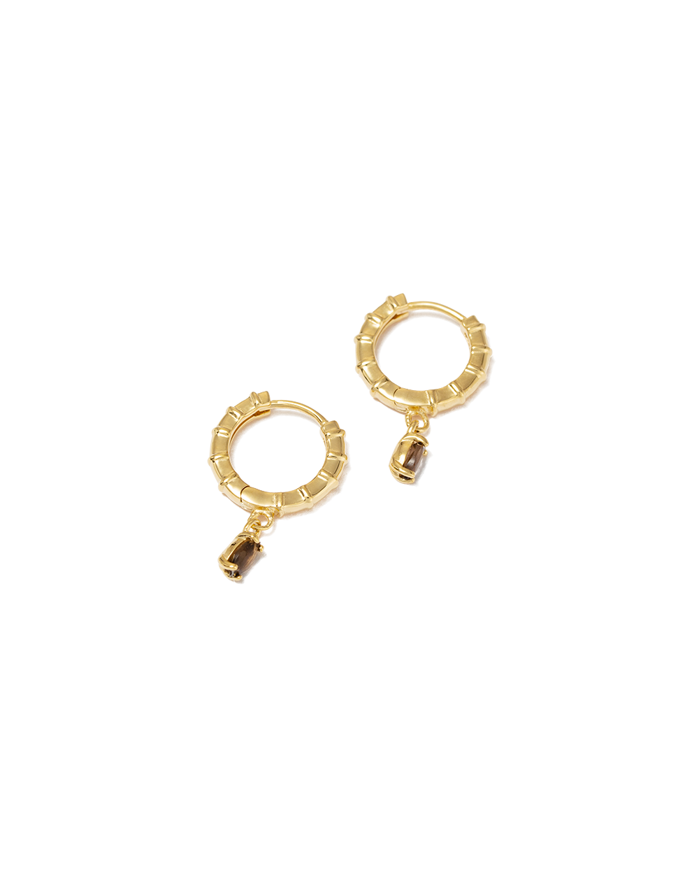 DECO SMOKEY QUARTZ HOOPS (18K GOLD PLATED) - IMAGE 4