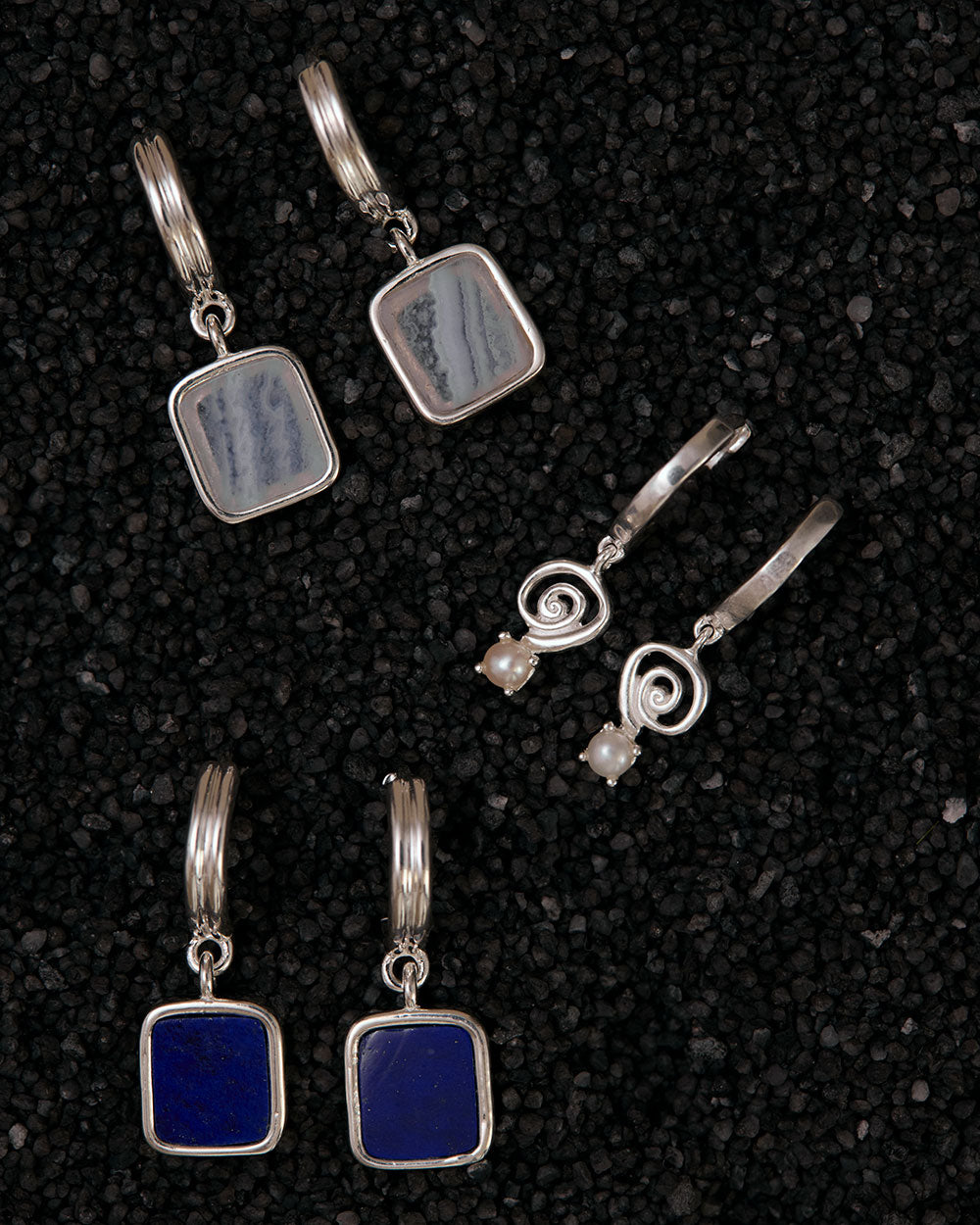 LAPIS HOOPS (STERLING SILVER)