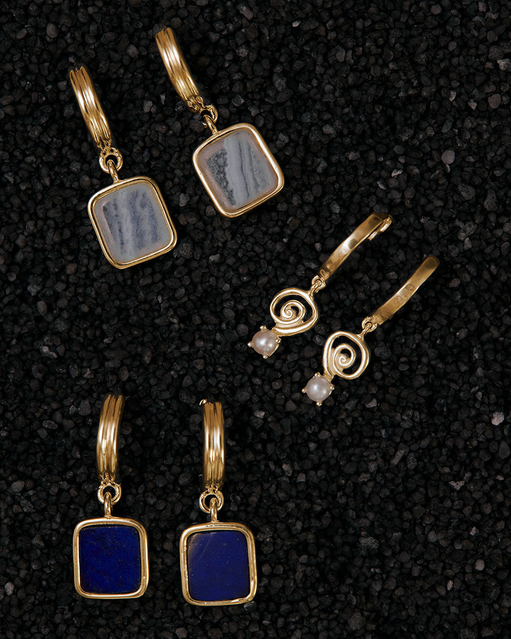 LAPIS HOOPS (18K GOLD PLATED)