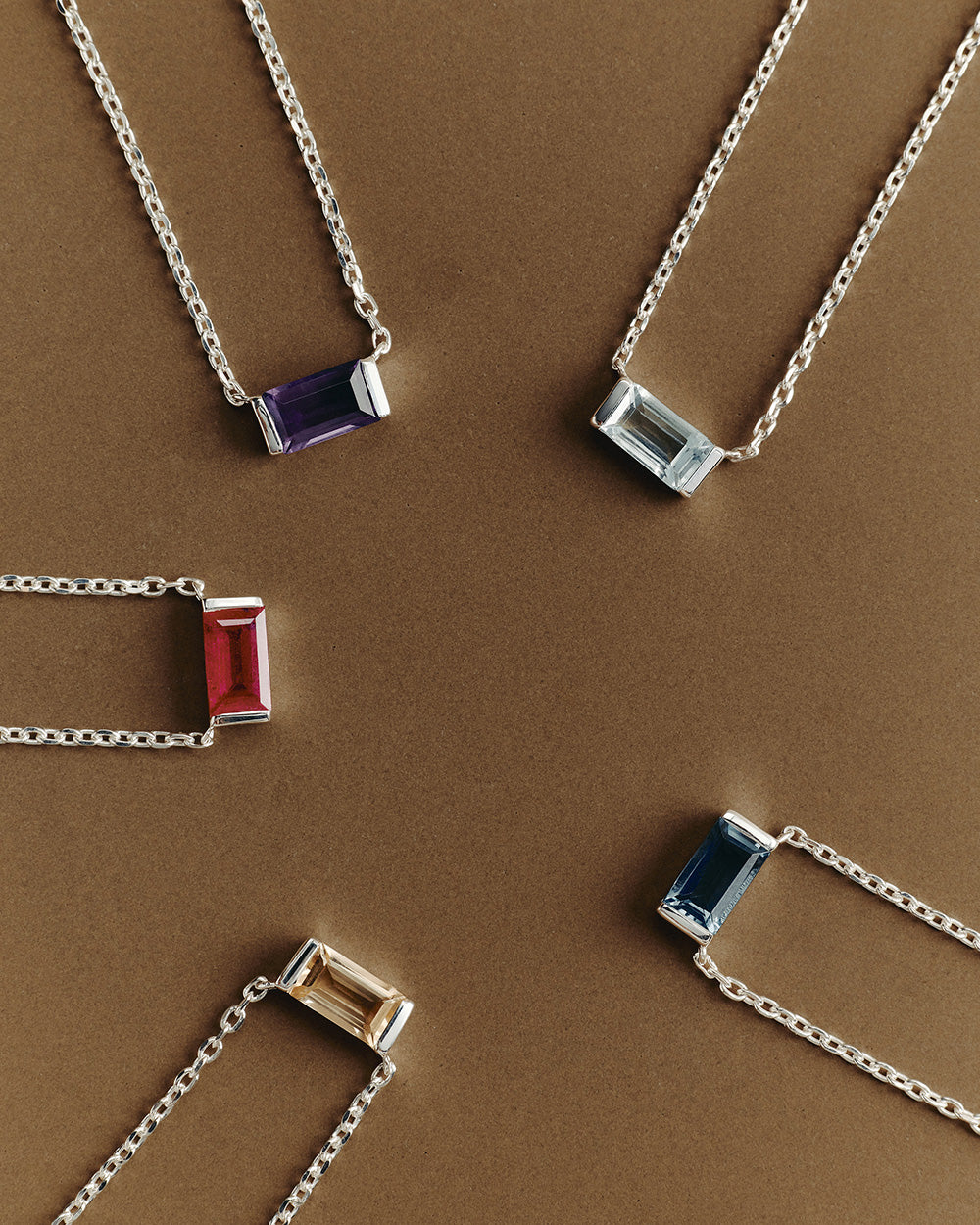 BAGUETTE BIRTHSTONE NECKLACE (STERLING SILVER)