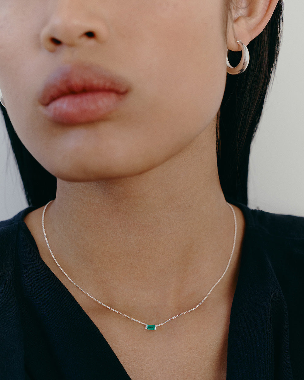 BAGUETTE BIRTHSTONE NECKLACE (STERLING SILVER)