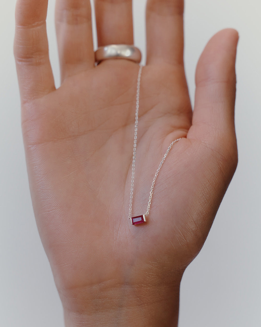 BAGUETTE BIRTHSTONE NECKLACE (STERLING SILVER)