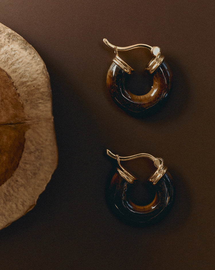 TEMPO TIGERS EYE HOOPS (18K GOLD PLATED)