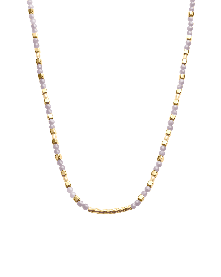 BLUE LACE AGATE BEADED NECKLACE (18K GOLD PLATED)