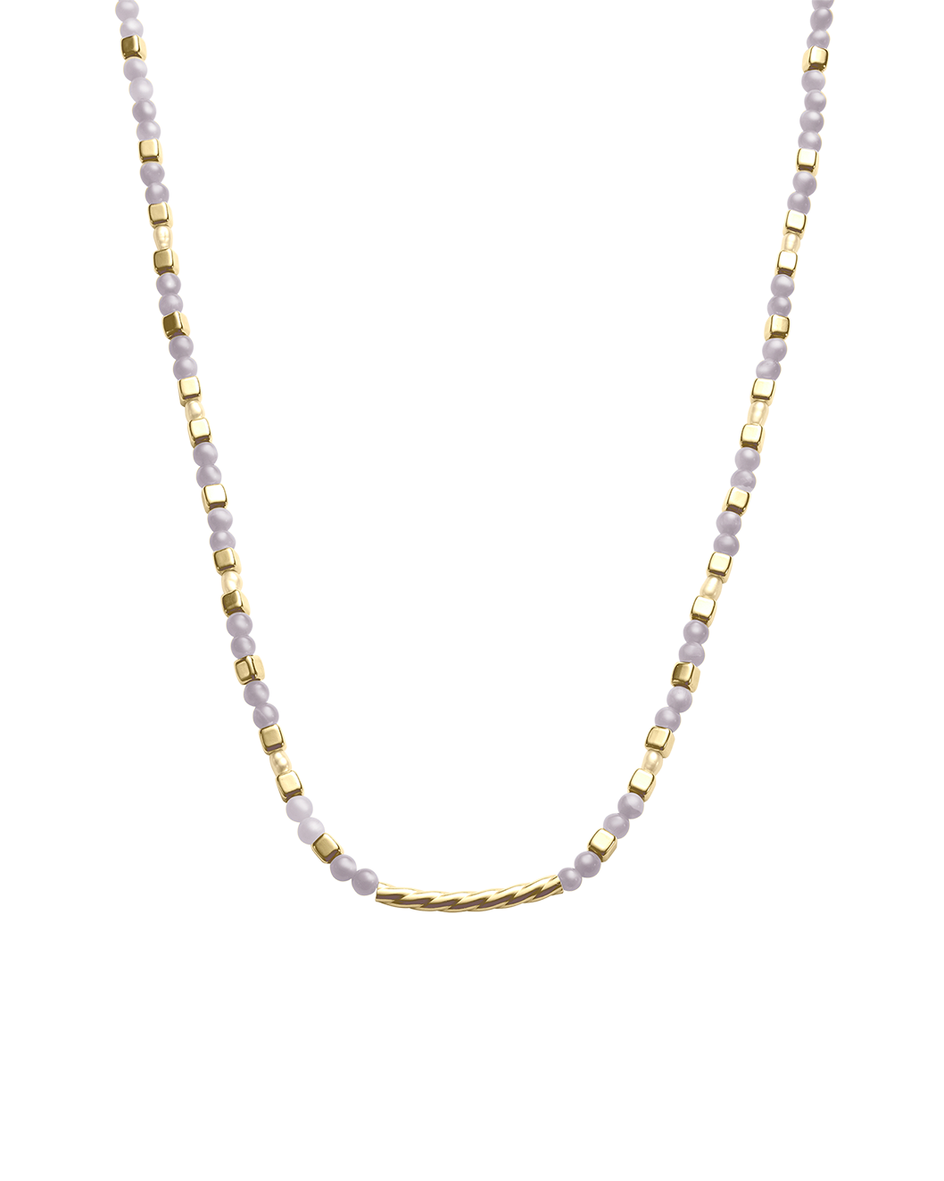 BLUE LACE AGATE BEADED NECKLACE (18K GOLD PLATED)