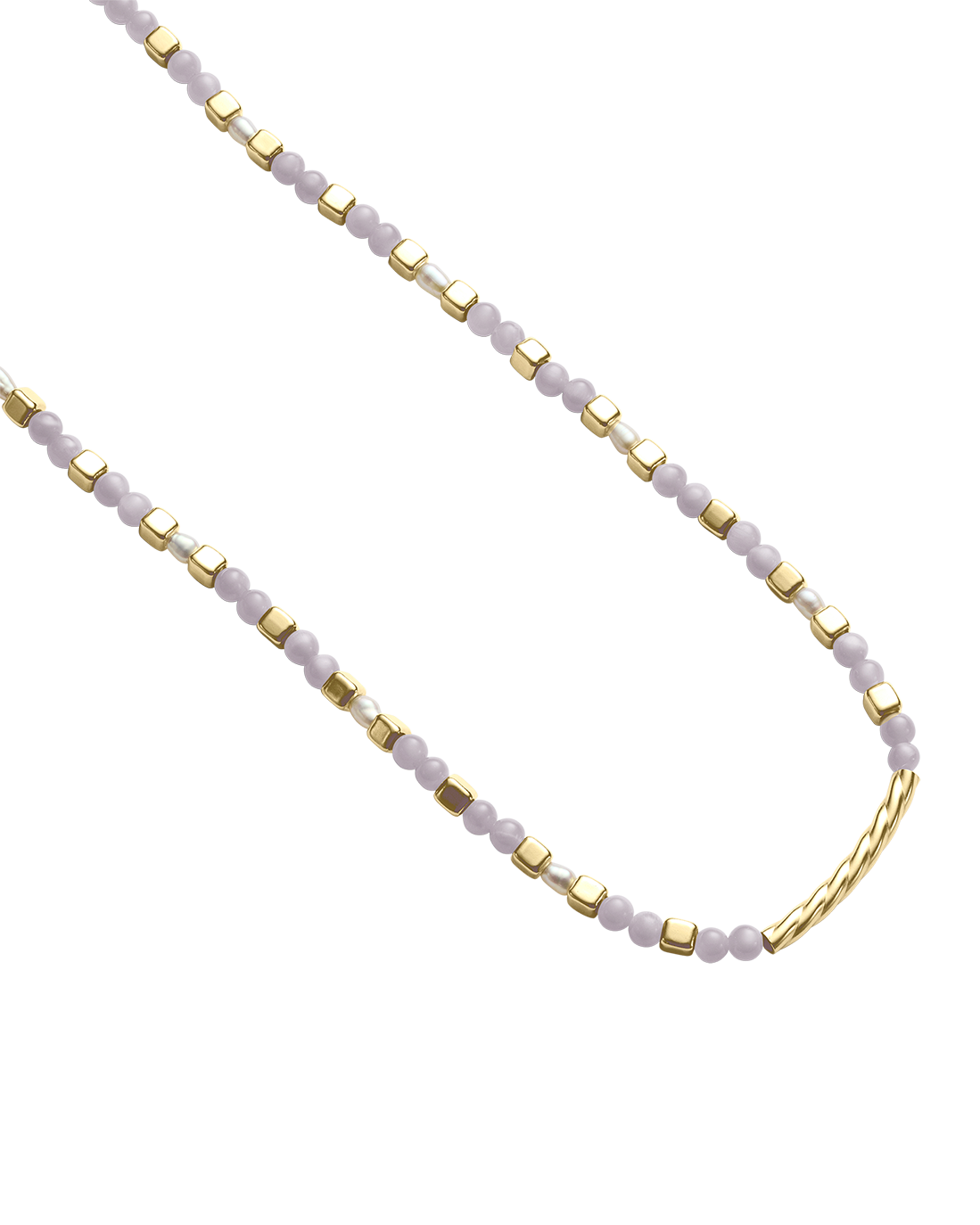 BLUE LACE AGATE BEADED NECKLACE (18K GOLD PLATED)