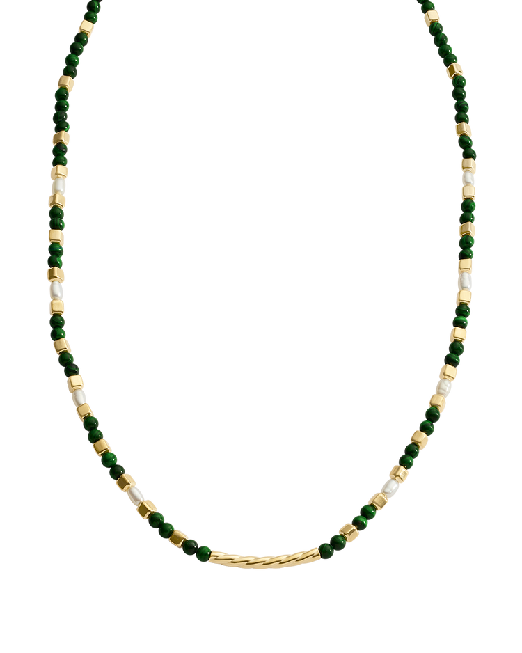 MALACITE BEADED NECKLACE (18K GOLD PLATED)