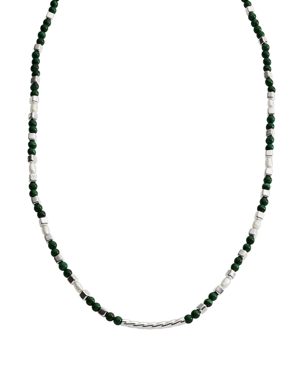 MALACHITE BEADED NECKLACE (STERLING SILVER)