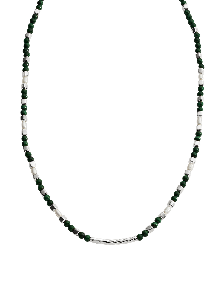 MALACHITE BEADED NECKLACE (STERLING SILVER)