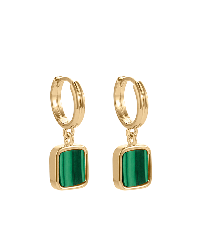 MALACHITE HOOPS (18K GOLD PLATED)