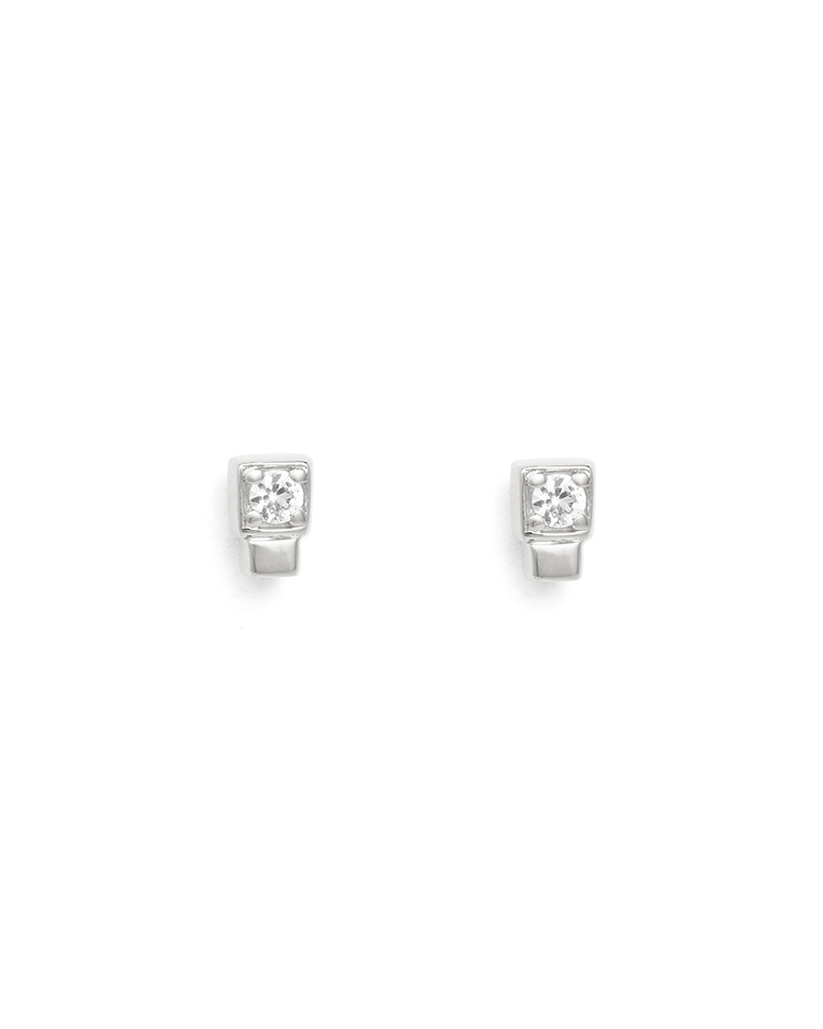 DECO SQUARE STUDS (STERLING SILVER) - IMAGE 1