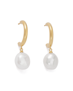 PEARL DROP HOOPS (18K GOLD PLATED) IMAGE 1
