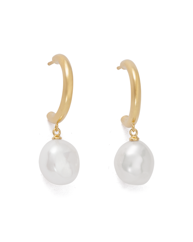 PEARL DROP HOOPS (18K GOLD PLATED)